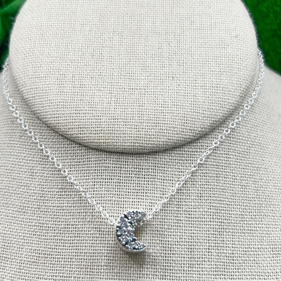 NWOT Sterling silver pave crescent moon charm pendant necklace 18” - Picture 9 of 16